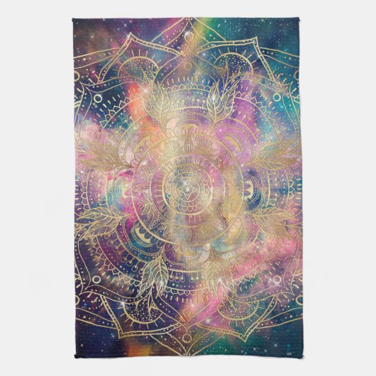 Linge De Cuisine Aquarelle couleur Mandala or élégant Nebula (Vertical)