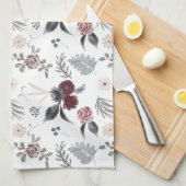 Linge De Cuisine Aquarelle couleur Rose gris Feuille (Quart Plié)