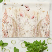 Linge De Cuisine Aquarelle crème beige fleur sauvage rose boho (Plié)