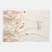 Linge De Cuisine Aquarelle crème beige fleur sauvage rose boho (Horizontal)