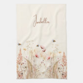 Linge De Cuisine Aquarelle crème beige fleur sauvage rose boho (Vertical)