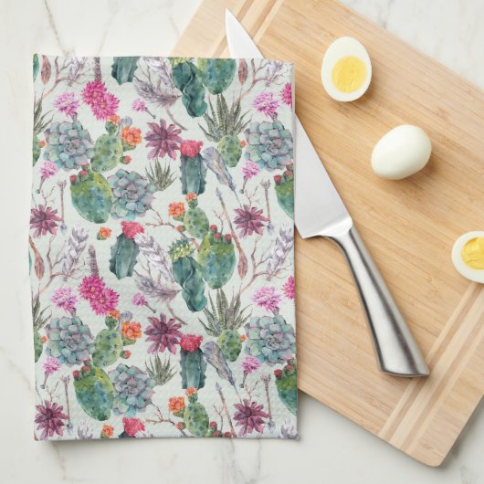 Linge De Cuisine Aquarelle de bois exotique Cactus et Motif succule (Quart Plié)