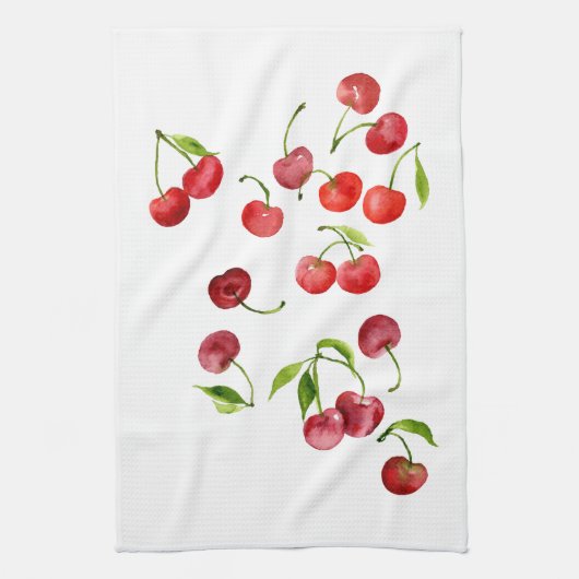 Linge De Cuisine Aquarelle de cerises rouges (Vertical)
