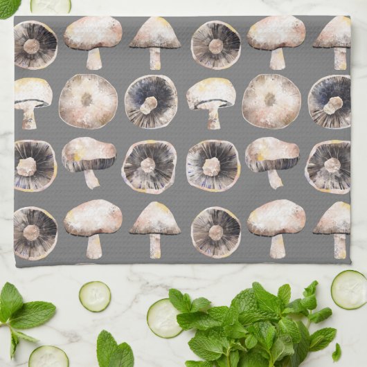 Linge De Cuisine Aquarelle de champignon (Plié)