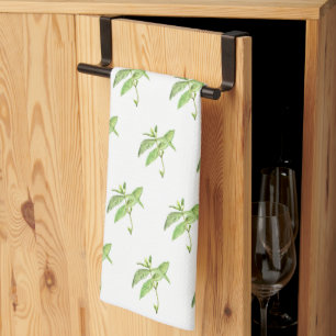 Linge De Cuisine Aquarelle de jardin vert plante d'herbe de menthe