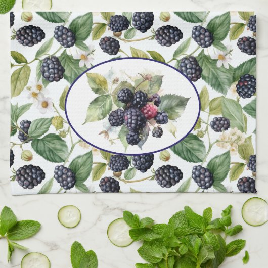 Linge De Cuisine Aquarelle de mûre Blackberry (Plié)