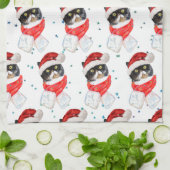 Linge De Cuisine Aquarelle de Noël Chat Tricolée avec Écharpe (Plié)
