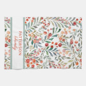Linge De Cuisine Aquarelle de Noël Floral Personnalisé (Horizontal)