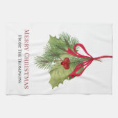 Linge De Cuisine Aquarelle de Noël Rouge Holly Berries Simple (Horizontal)