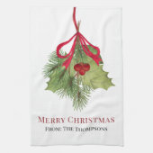 Linge De Cuisine Aquarelle de Noël Rouge Holly Berries Simple (Vertical)