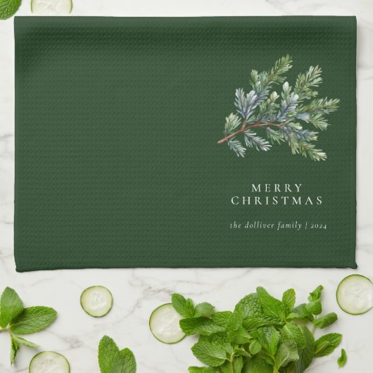 Linge De Cuisine Aquarelle de Noël simple Vert (Plié)