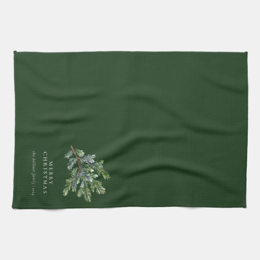 Linge De Cuisine Aquarelle de Noël simple Vert (Horizontal)