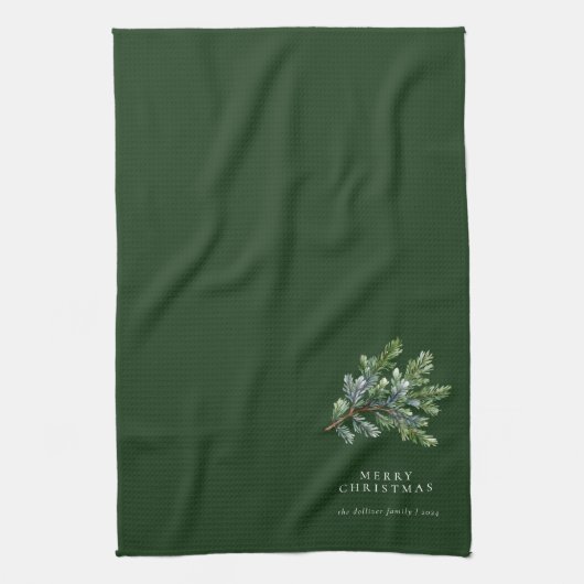 Linge De Cuisine Aquarelle de Noël simple Vert (Vertical)