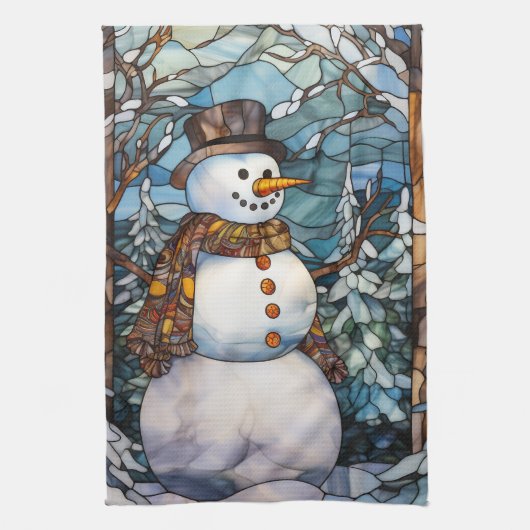 Linge De Cuisine Aquarelle de Noël Snowman (Vertical)