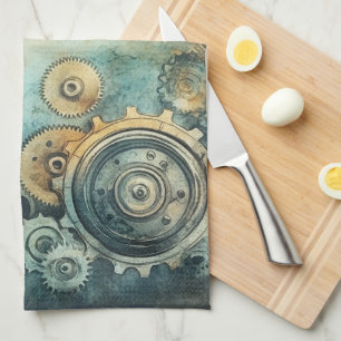 Linge De Cuisine Aquarelle des engrenages Steampunk - Horloge