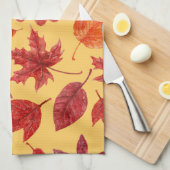 Linge De Cuisine Aquarelle des feuilles rouges (Quart Plié)