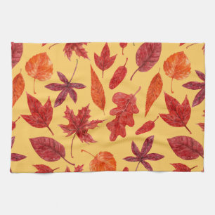 Linge De Cuisine Aquarelle des feuilles rouges