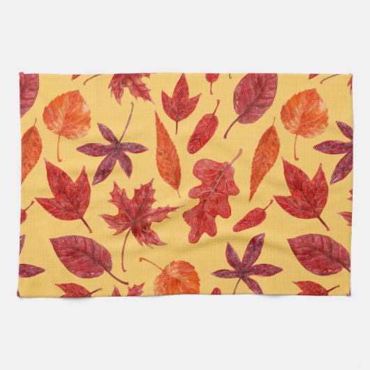 Linge De Cuisine Aquarelle des feuilles rouges (Horizontal)