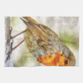 Linge De Cuisine Aquarelle d'hiver Robin de Noël (Horizontal)