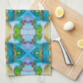 Linge De Cuisine Aquarelle dorée bleue (Quart Plié)