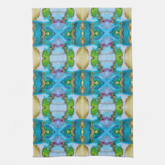 Linge De Cuisine Aquarelle dorée bleue (Vertical)