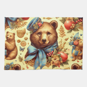 Linge De Cuisine Aquarelle d'ours Vintage