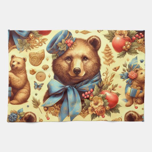 Linge De Cuisine Aquarelle d'ours Vintage (Horizontal)