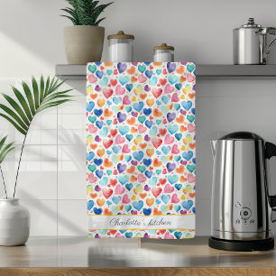 Linge De Cuisine Aquarelle du coeur Colorée mignonne Amour Nom pers