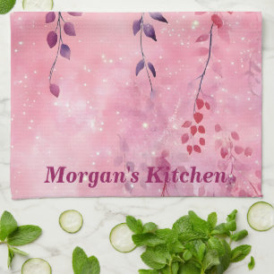 Linge De Cuisine Aquarelle Élégante Vignes avec Arrière - plan rose