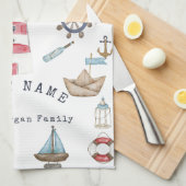 Linge De Cuisine Aquarelle éléments nautiques marin (Quart Plié)