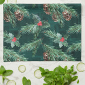 Linge De Cuisine Aquarelle Épinette de Noël aux cônes (Plié)