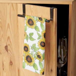 Linge De Cuisine Aquarelle et stylo Motif de tournesols