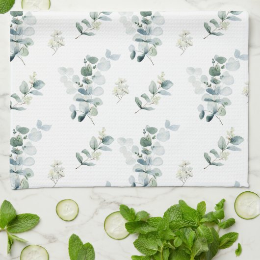 Linge De Cuisine Aquarelle eucalyptus feuilles (Plié)