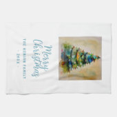 Linge De Cuisine Aquarelle festive Joyeux Arbre de Noël Artistique (Horizontal)