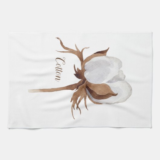 Linge De Cuisine Aquarelle Fleur de Coton (Horizontal)