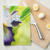 Linge De Cuisine Aquarelle fleur iris violet vert (Quart Plié)