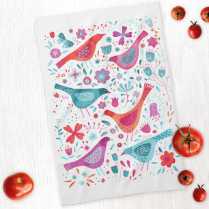 Linge De Cuisine Aquarelle Fleur sauvage et ornithologique