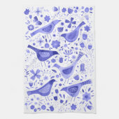 Linge De Cuisine Aquarelle Fleur sauvage et ornithologique bleu bla (Vertical)