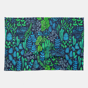 Linge De Cuisine Aquarelle fleurie doodles arrière - plan foncé