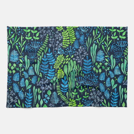 Linge De Cuisine Aquarelle fleurie doodles arrière - plan foncé (Horizontal)