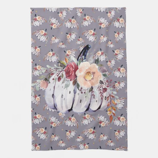 Linge De Cuisine Aquarelle fleurie violet citrouille d'automne (Vertical)