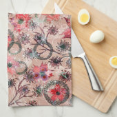Linge De Cuisine Aquarelle, fleurs. (Quart Plié)