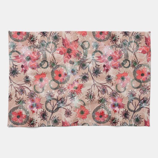Linge De Cuisine Aquarelle, fleurs. (Horizontal)