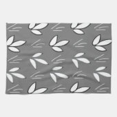 Linge De Cuisine Aquarelle Fleurs blanches Gris floral (Horizontal)