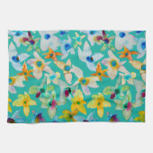 Linge De Cuisine Aquarelle fleurs bleues blanches (Horizontal)