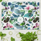 Linge De Cuisine Aquarelle fleurs botaniques élégant monogrammed (Plié)