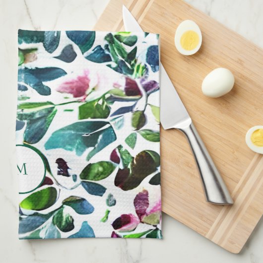 Linge De Cuisine Aquarelle fleurs botaniques élégant monogrammed (Quart Plié)