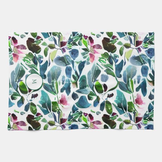 Linge De Cuisine Aquarelle fleurs botaniques élégant monogrammed (Horizontal)