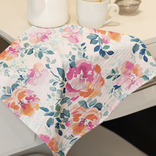 Linge De Cuisine Aquarelle Fleurs Motif Élégant Floral