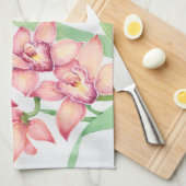 Linge De Cuisine Aquarelle Fleurs roses (Quart Plié)